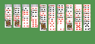 Double Scorpion Solitaire. Group all of the cards into sets of 13 cards in desceding order by suit from King to Ace. Build down by suit. Any face up card and all the cards below it are available for play. An empty spot may be filled with a King.