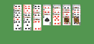 Scorpion Solitaire. Group all of the cards into sets of 13 cards in desceding order by suit from King to Ace. Build down by suit. Any face up card and all the cards below it are available for play. An empty spot may be filled with a King.