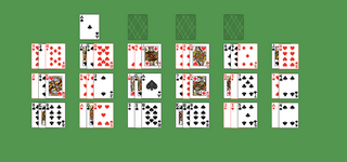 Bear River Solitaire. Move all the cards to the Foundations. Foundation piles (top): An empty spot may be filled with an Ace. Build up by suit. Tableau piles: Build up or down by suit. Only topmost card is available for play. Maximum of 3 cards in pile. A rightmost empty spot may be filled with any card, another empty spot may not be filled. Double-click on a card to move it into its place. Double-click or right-click on the game field to move all available cards into its place.