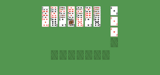 Captive Solitaire. Move all the cards to the Foundations. At the start of the game, the left top space are filled by Ace of Spades. Foundation piles (right): An empty spot may be filled with an Ace. Build up by suit. Tableau piles: Build down by suit. A group of cards can be moved to another pile if they are in sequence down by suit. An empty spot may be filled with a King. Reserve piles (bottom): Can only contain one any card. Double-click on a card to move it into its place. Double-click or right-click on the game field to move all available cards into its place.