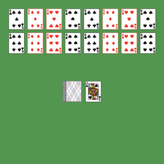 Contradance Solitaire. Move all the cards to the Foundations. Five Foundation piles (first row): Build down by suit, wrapping from Ace to King as necessary. Six Foundation piles (second row): Build up by suit. You may only pass through the deck two times.