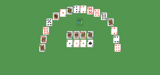 Crescent Solitaire. Move all the cards to the Foundations. Ace Foundation piles (center): Build up by suit. King Foundation piles (center): Build down by suit. Tableau piles: Build up or down by suit. An empty spot may not be filled. Only topmost card is available for play. You may shuffle the cards. Double-click on a card to move it into its place. Double-click or right-click on the game field to move all available cards into its place.