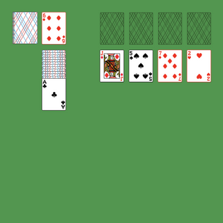 Canfield Solitaire. Move all the cards to the Foundations. Foundation piles (right top): An empty spot may be filled with an Ace. Build up by suit. Tableau piles: Build down in descending order and alternating color. A group of cards can be moved to another pile if they are in sequence down by alternating color. An empty spot may be filled with any card. Reserve pile (left): Topmost card is available for play. You may only pass through the deck three times. Double-click on a card to move it into its place. Double-click or right-click on the game field to move all available cards into its place.