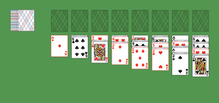 Diagonal Hatch Solitaire. Move all the cards to the Foundations. Foundation piles (top): An empty spot may be filled with an Ace. Build up by suit. Tableau piles: Build down in descending order and alternating color. Any face up card and all the cards below it are available for play. An empty spot may be filled with any card. Click on the deck to deal a new row of cards. Double-click on a card to move it into its place. Double-click or right-click on the game field to move all available cards into its place.