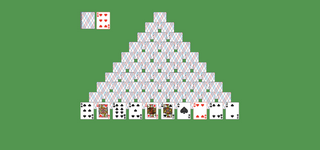 Double Pyramid Solitaire. Discard all the cards. Discard any pair of cards, whose compined value is 13. Aces are worth 1, Jacks are worth 11, Queens are worth 12, Kings are worth 13. To discard a King, simply click on it. Move a card onto another card to remove them. You may pass through the deck many times.