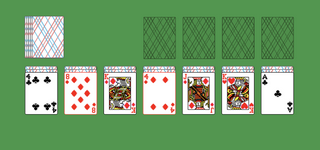 Easthaven Solitaire. Move all the cards to the Foundations. Foundation piles (right top): An empty spot may be filled with an Ace. Build up by suit. Tableau piles: Build down in descending order and alternating color. A group of cards can be moved to another pile if they are in sequence down by alternating color. An empty spot may be filled with a King. Click on the deck to deal a new row of cards. Double-click on a card to move it into its place. Double-click or right-click on the game field to move all available cards into its place.