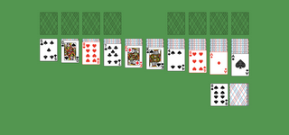 Lady Cadogan Solitaire. Move all the cards to the Foundations. Foundation piles (left top): An empty spot may be filled with an Ace. Build up by suit. Foundation piles (right top): Space may only be filled with groups of 13 cards in descending order by suit beginning with a King. Tableau piles: Build down in descending order regardless of suit. A group of cards can be moved to another pile if they are in sequence down by suit. An empty spot may be filled with a King. You may only pass through the deck once. Double-click on a card to move it into its place. Double-click or right-click on the game field to move all available cards into its place.