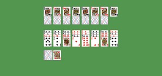 Topsy-Turvy Queens Solitaire. Move all the cards to the Foundations. Foundation piles (top): Build up by suit, wrapping from King to Ace as necessary. Tableau piles: Build down by suit. A group of cards can be moved to another pile if they are in sequence down by suit. An empty spot may be filled with any card. You may pass through the deck many times. Double-click on a card to move it into its place. Double-click or right-click on the game field to move all available cards into its place.