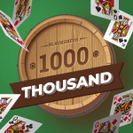 Thousand card game. Three player trick-taking card game based on accumulating points throughout hands to win the whole game.